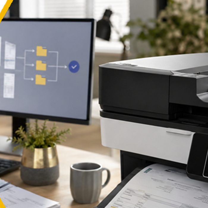 Computer screen showing scanned documents routed automatically into folders