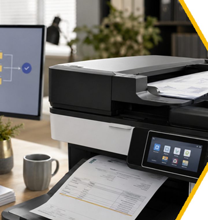 Multifunction office copier printing a document