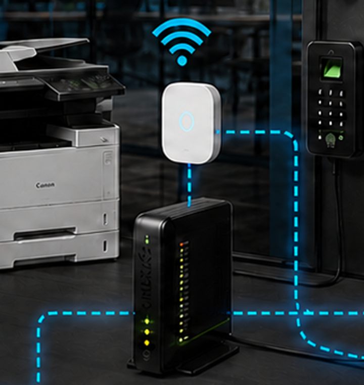 Wi-Fi access point and wireless router in an office